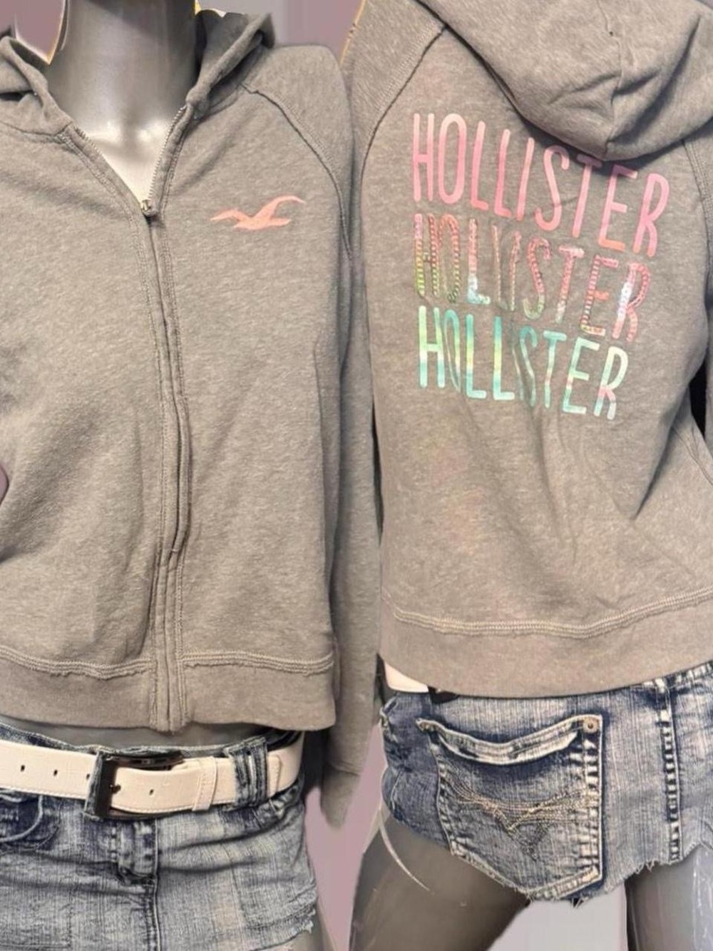 Hollister Y2K Grey Zip Up Hoodie